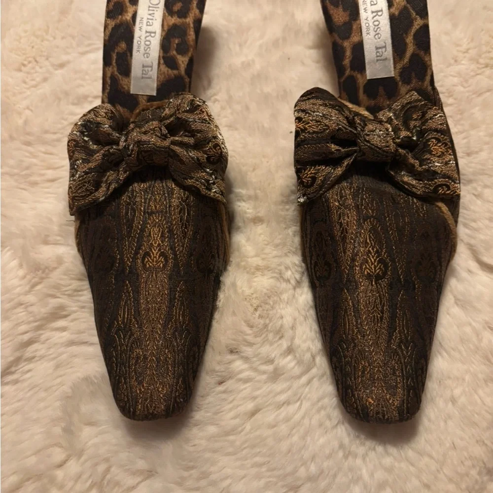 Olivia Rose Tal Brown and Tan Mules with Bow Detail - Picture 2 of 5